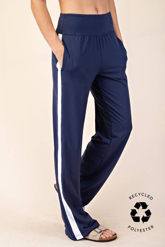 Sunday Morning – Großhandel Hose – Damen – P746337 SOLIDE RECYCELTE BUTTERGESTREIFTE GERADE HOSE11