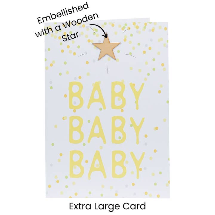 Stort babykort - A4 BABY BABY BABY - Konfetti for engroshandel hos Lil's Cards