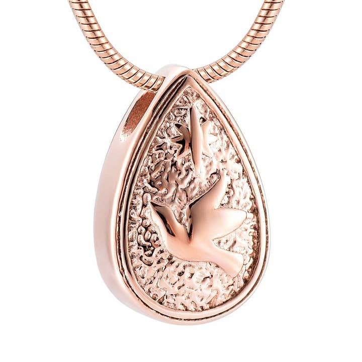 Dove Peace Teardrop Cremation Urn Necklace for wholesale by Cherished Emblems