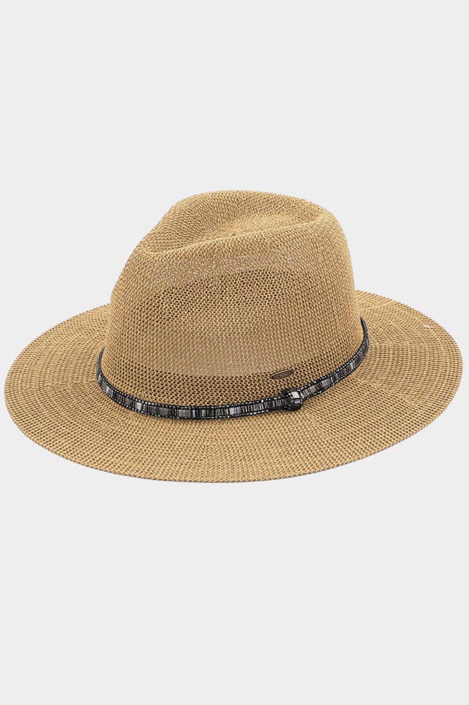 Hana - Wholesale Straw Hat - Women's - C.C Multi Thread Rhinestone Trim Band Panama Hat4