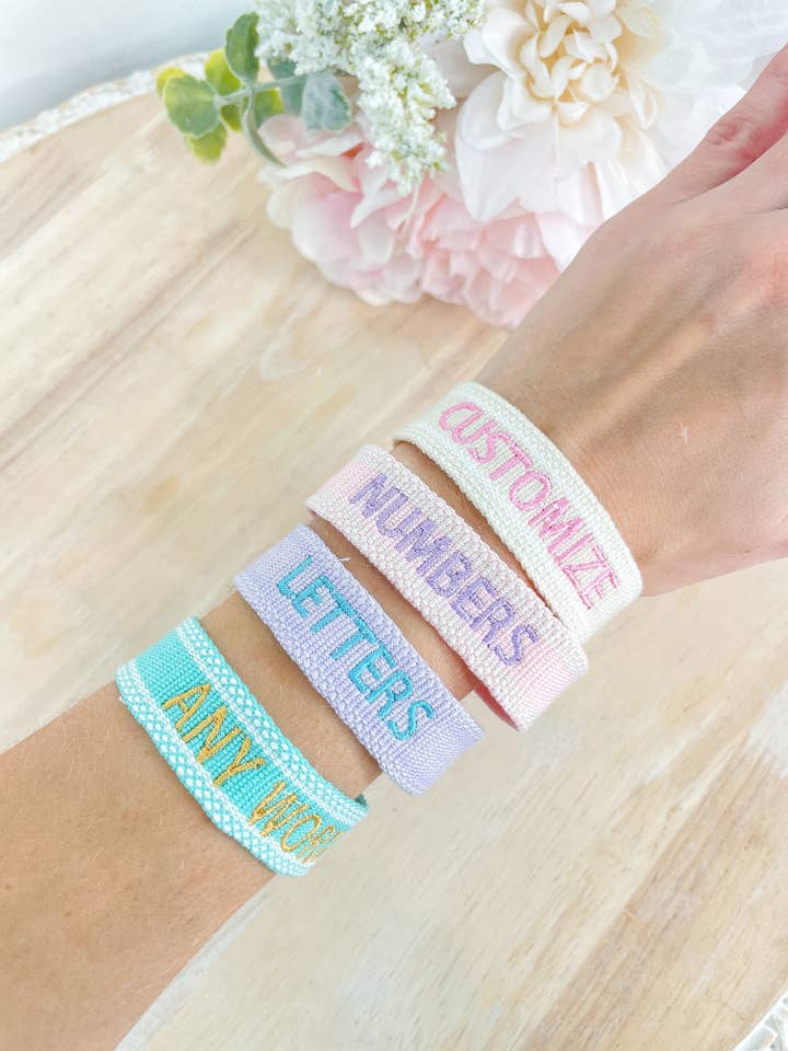 Custom Personalized Embroidered Tassel Friendship Bracelet for wholesale by EstelleJoyLynn, LLC