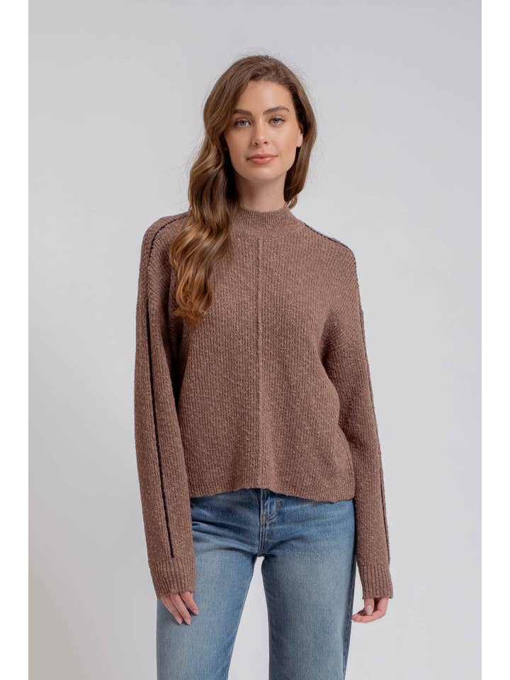 The Workshop Studio - Wholesale Knit Sweater - Women's - MOCK NECK CONTRAST SEAM SWEATER KNIT PULLOVER