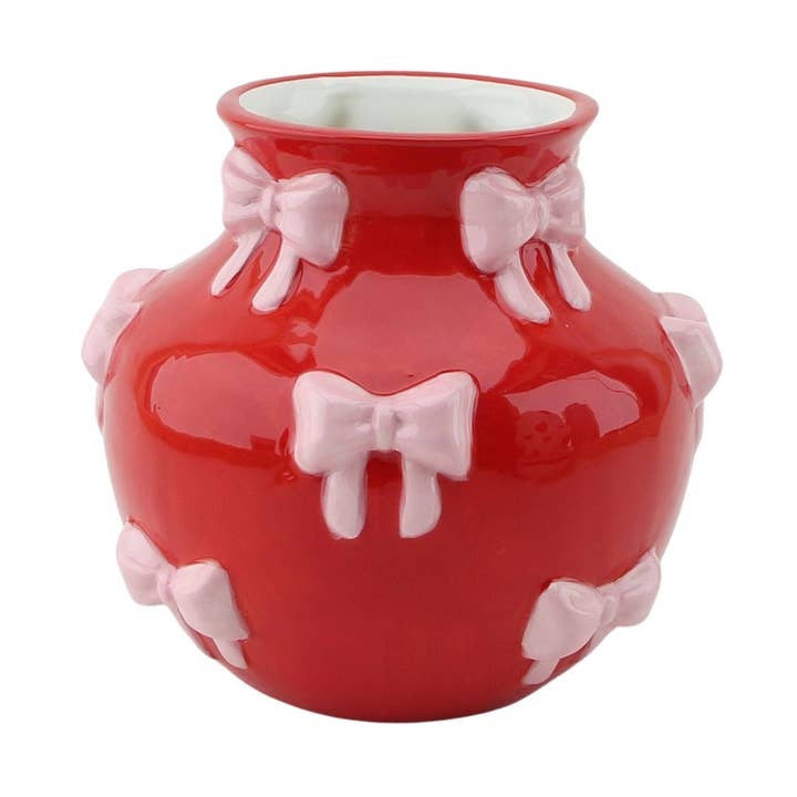 Vase - Flower Vase Ribbons - Red/Pink - 14,5x14,5x13cm for wholesale by Housevitamin bv