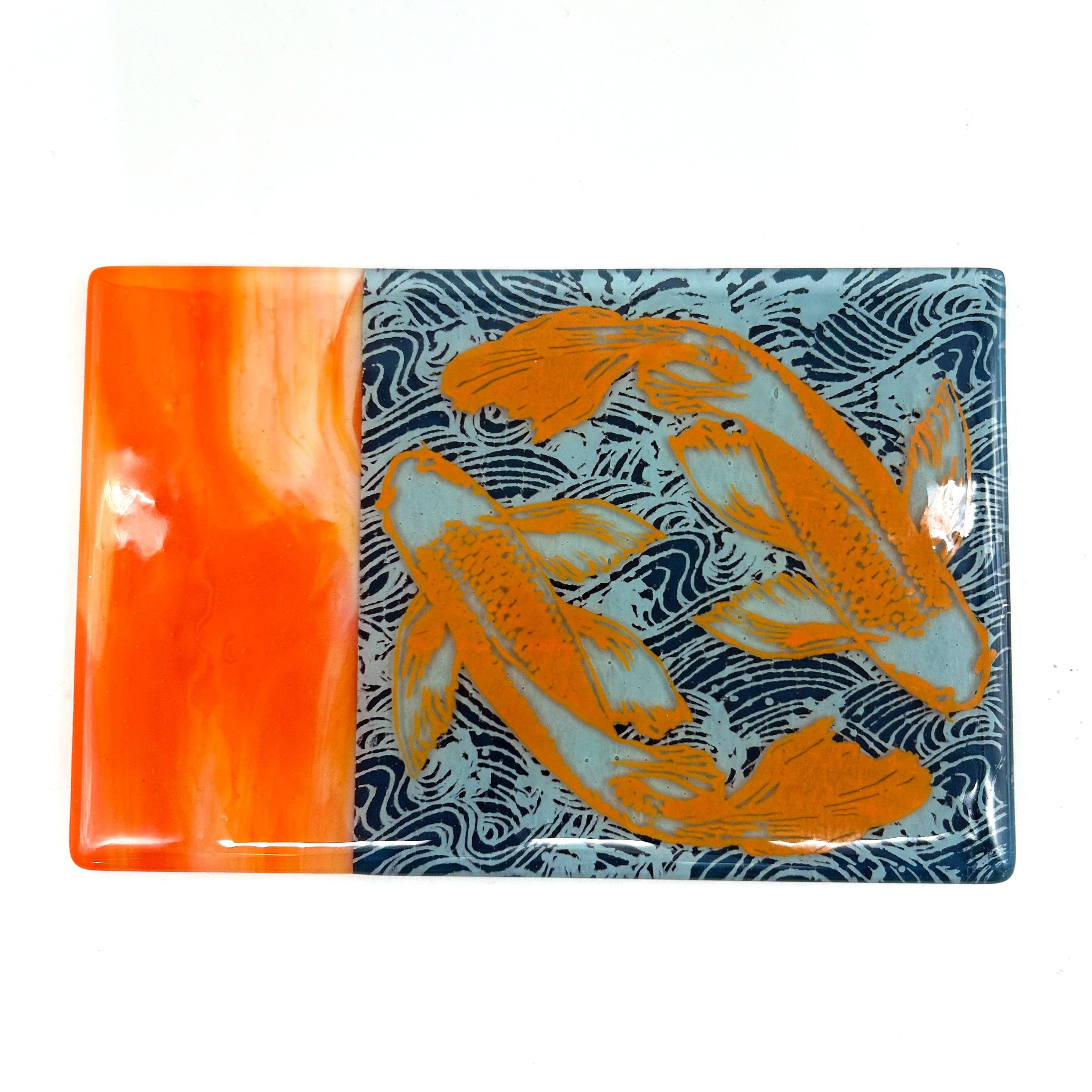 Kiku Handmade | Contemporary Fused Glass Home Goods - Wholesale Cheese Board - Koi 7x11" Fused Glass Cheese Plate2