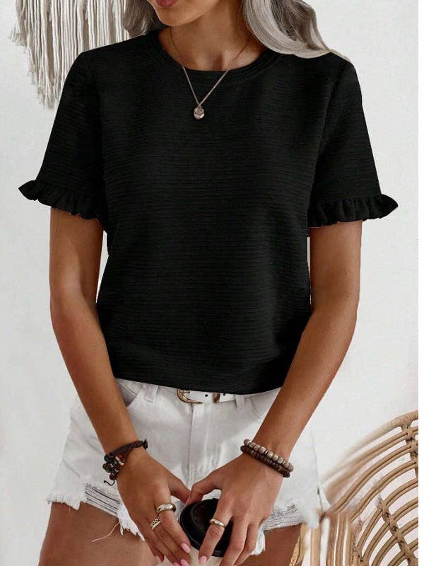 Suhkasana - Wholesale Blouse - Women's - Ruffle Sleeve Round Neck Textured Top for Women15