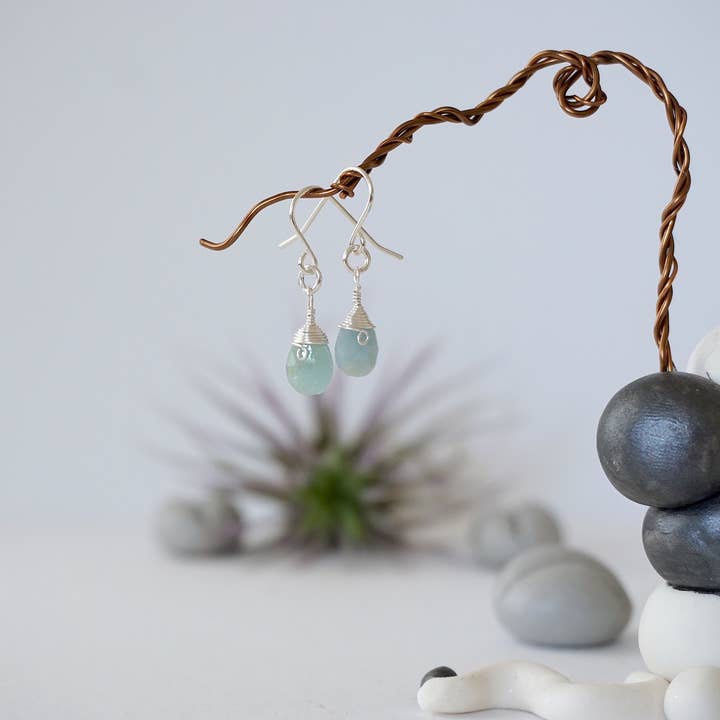 Raw Stone Elegance - Wholesale Dangle Earrings - Raw Aquamarine Earrings, Blue Earrings, March Crystal Gifts
