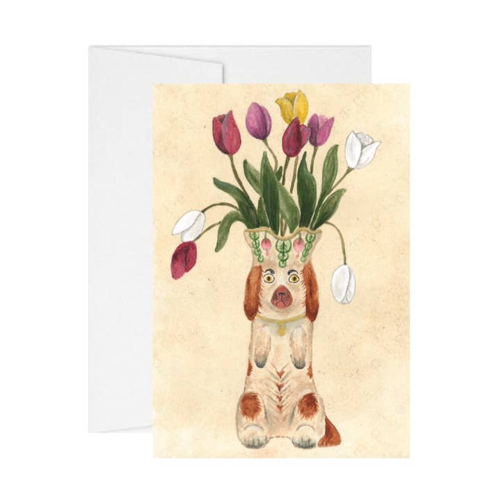 Vintage Dog Vase Greeting Card for wholesale by Kards