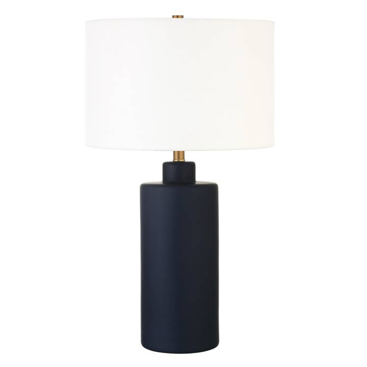 HomeRoots – wholesale Accent-/skrivbordslampa – 25 ”Marinblå keramisk cylinderbordslampa med trumskärm