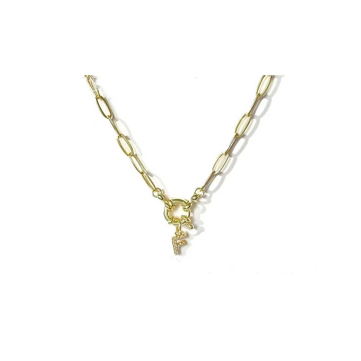 JOSSLYN by wall to wall - Wholesale Pendant/Charm Necklace - 18K STAINLESS STEEL RHINESTONE INITIAL NECKLACE | 40NK94866