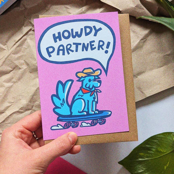 Hej Partner - A6 hälsningskort - Hund som åker skateboard för wholesale av Lost Lines Studio