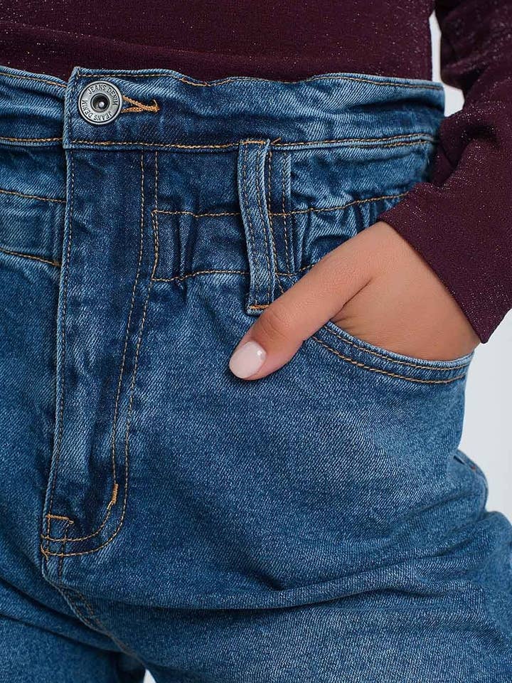 Blå Papir taske talje mor jean i mørk vask blå for engroshandel på Faire1