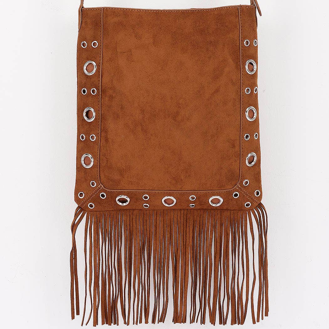 3AM BY H&D ACCESSORIES – wholesale Crossbody bag – Women's – Faux Suede Metal Studded Fringe Bag3