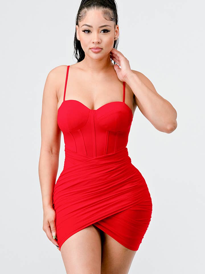 LUXE MINI-JURK MET CONTRASTERENDE STRETCH EN WIKKELZOOM voor wholesale door PRIVY