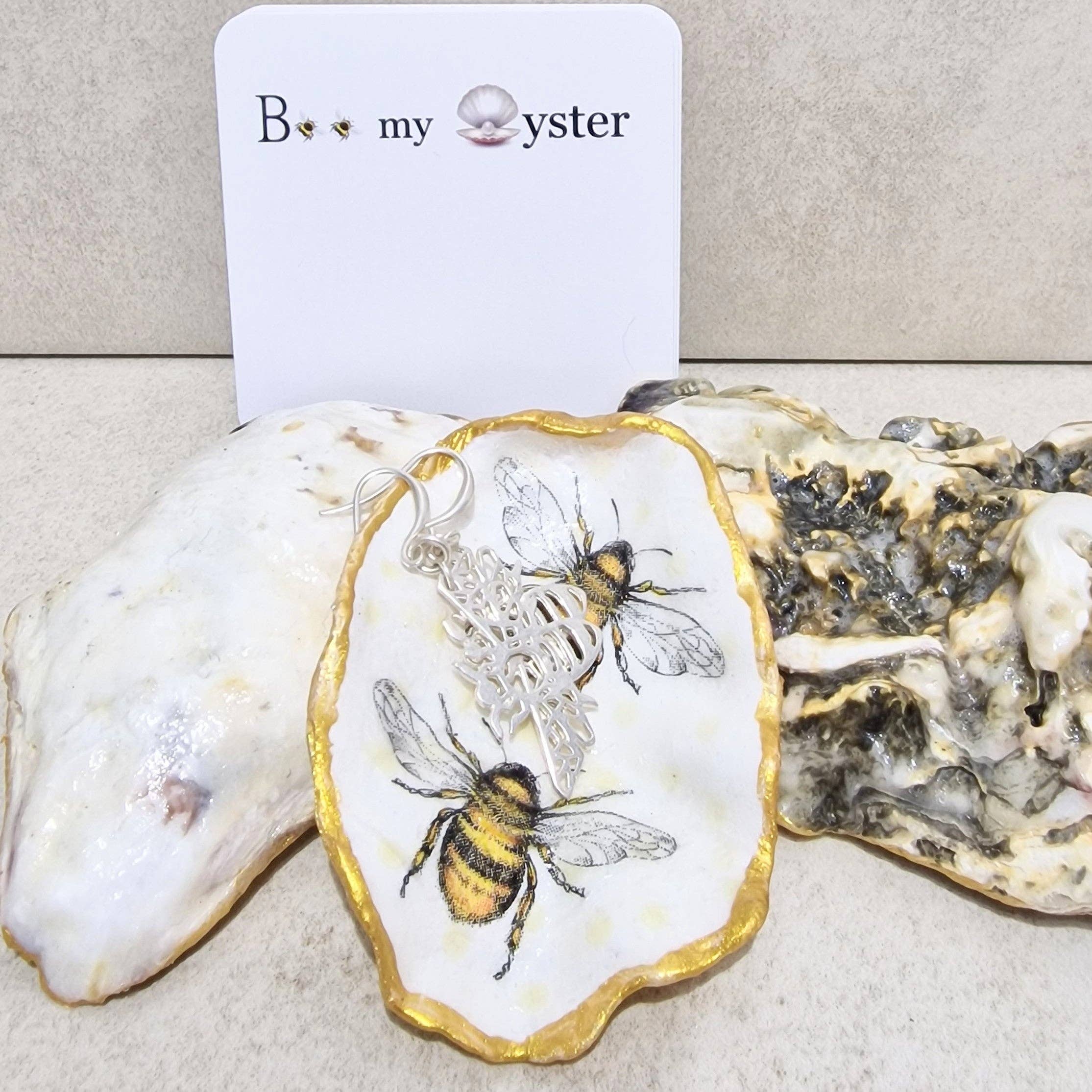 Bee my Oyster - Wholesale Jewelry Dish - Bumble Bee Duo Oyster Shell Decorative Trinket Dish 7cm3