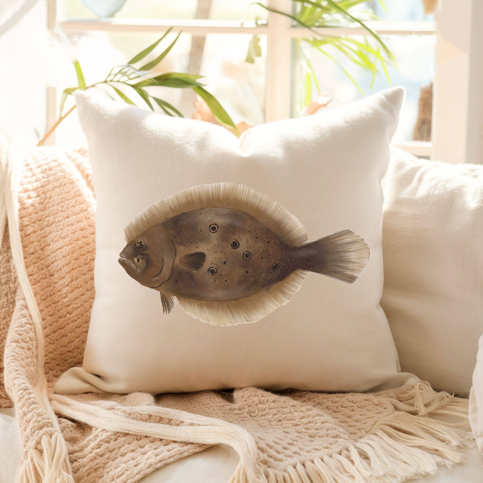 MerikaArt - Wholesale Throw/Decorative Pillow - Flounder Fish Pillow