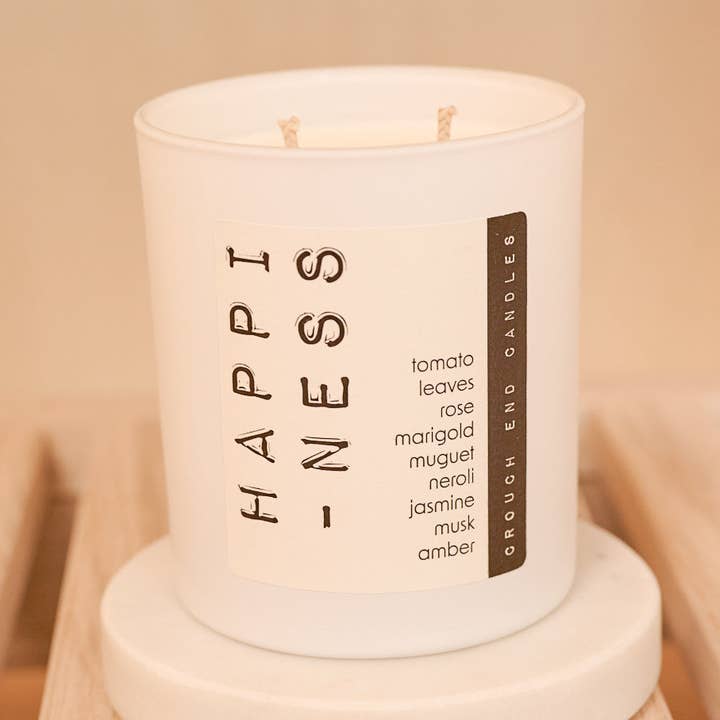 HAPPINESS tomato vine, berry & rose candles for wholesale by Crouch End Candles
