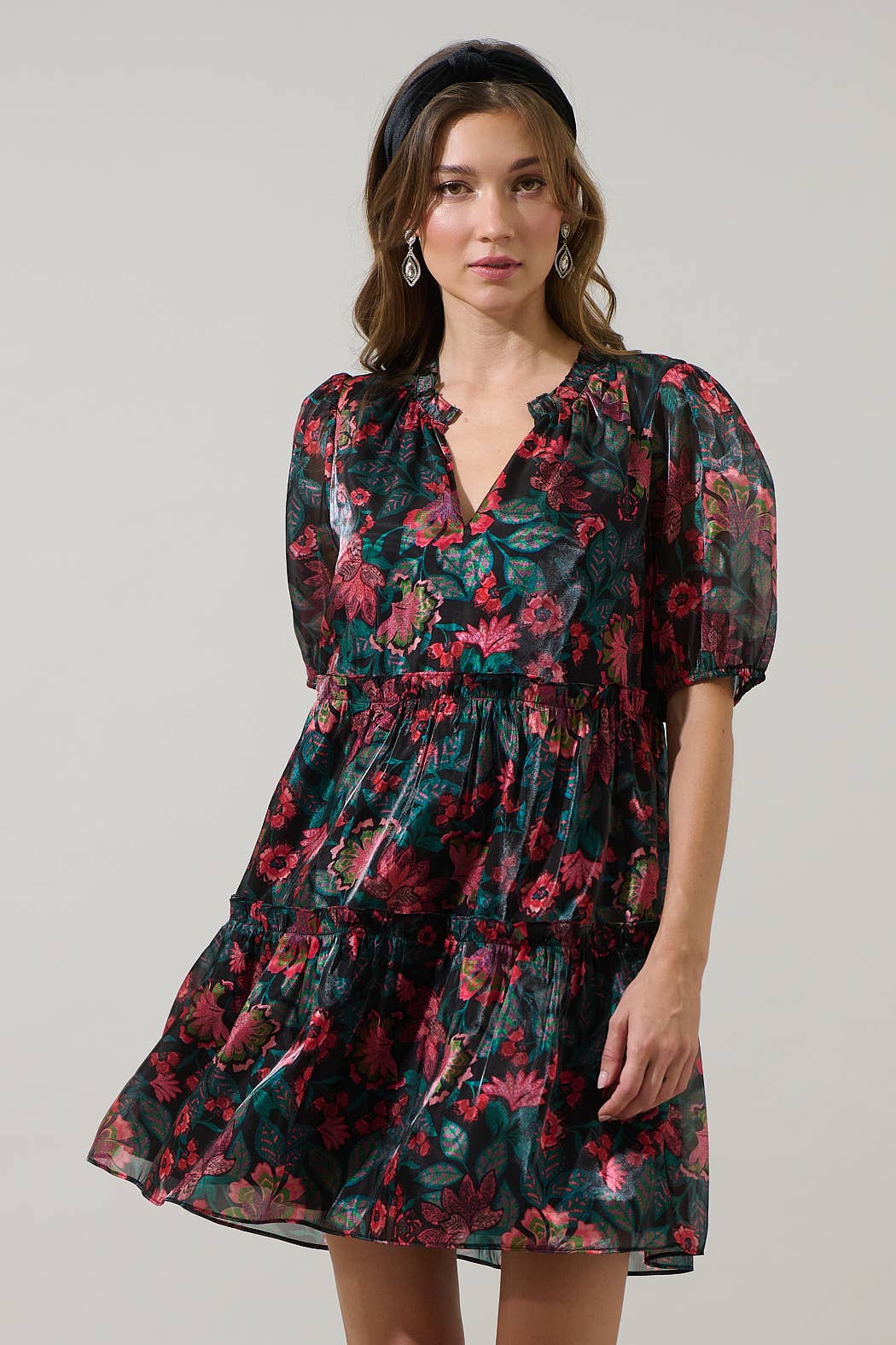 BLK TEAL RED Briala Organza Islen Tiered Mini Dress for wholesale on Faire2