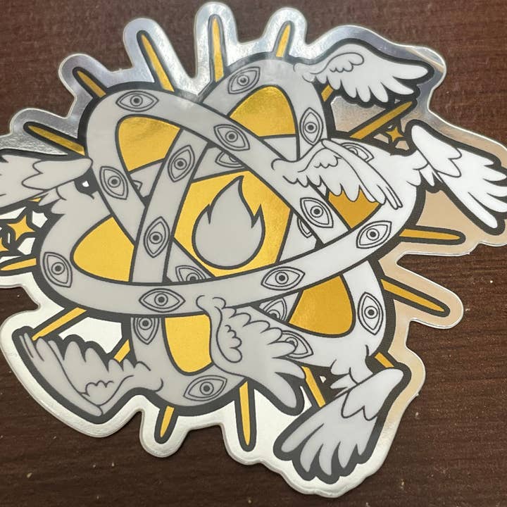 Fox and Brambles - Wholesale Sticker - Ophanim Biblical Angel Eyes Sticker. Mirror Gold Vinyl Sticker.