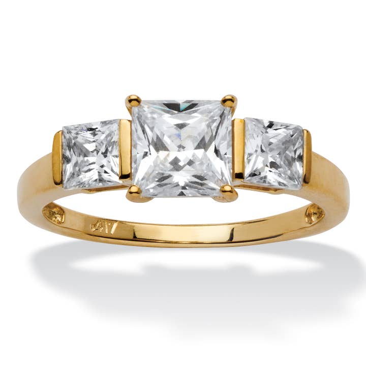Princess-Cut Cubic Zirconia 3-Stone Bridal Ring in 10k Gold for wholesale by PalmBeach Jewelry