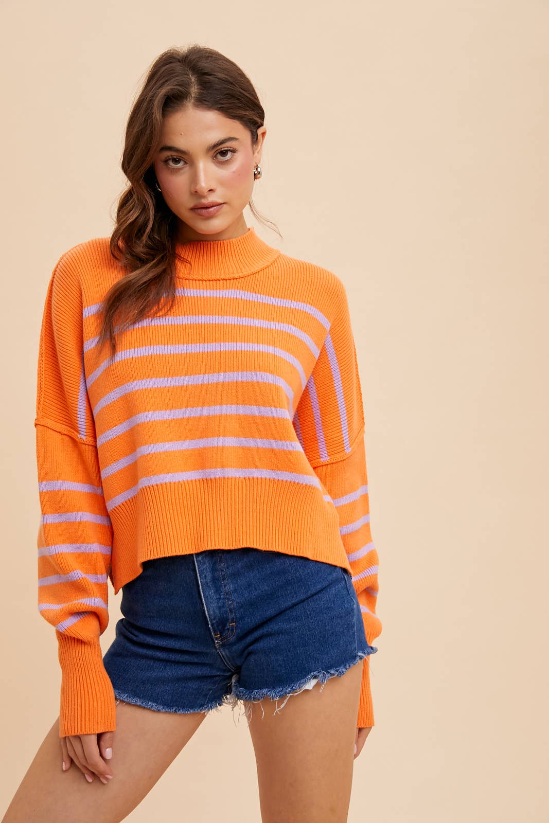 In Loom - Vente Pull en maille – femme - Pull rayé court à col montant11