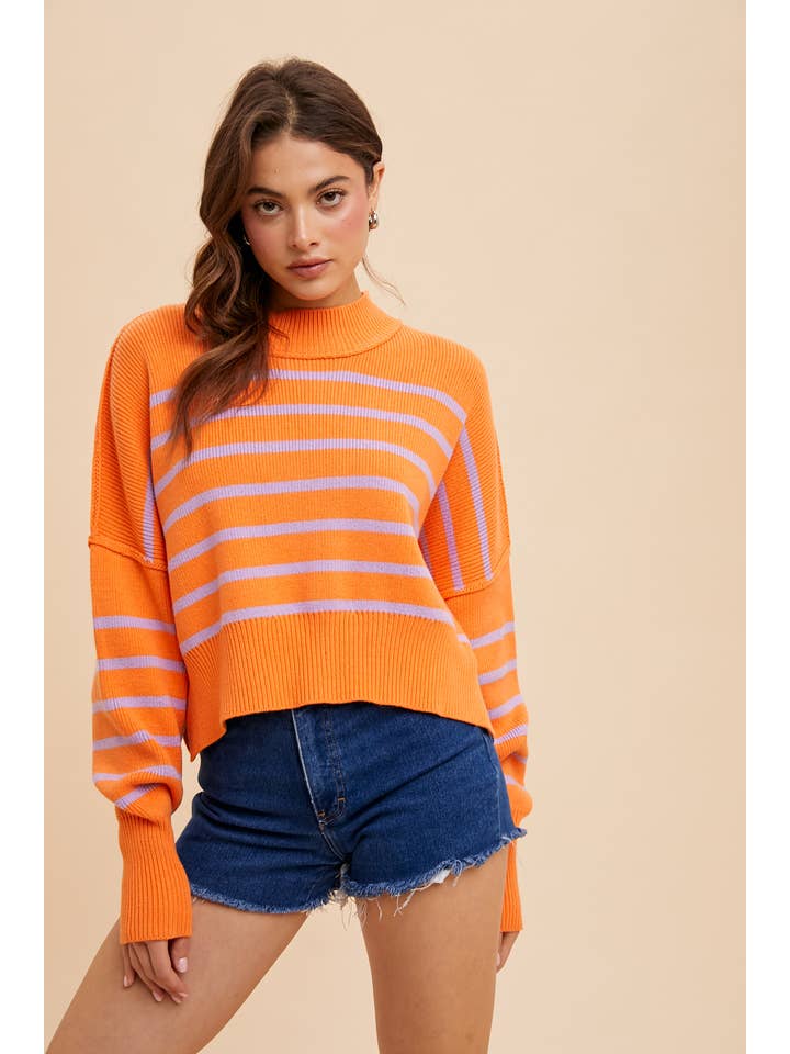 In Loom - Vente Pull en maille – femme - Pull rayé court à col montant11