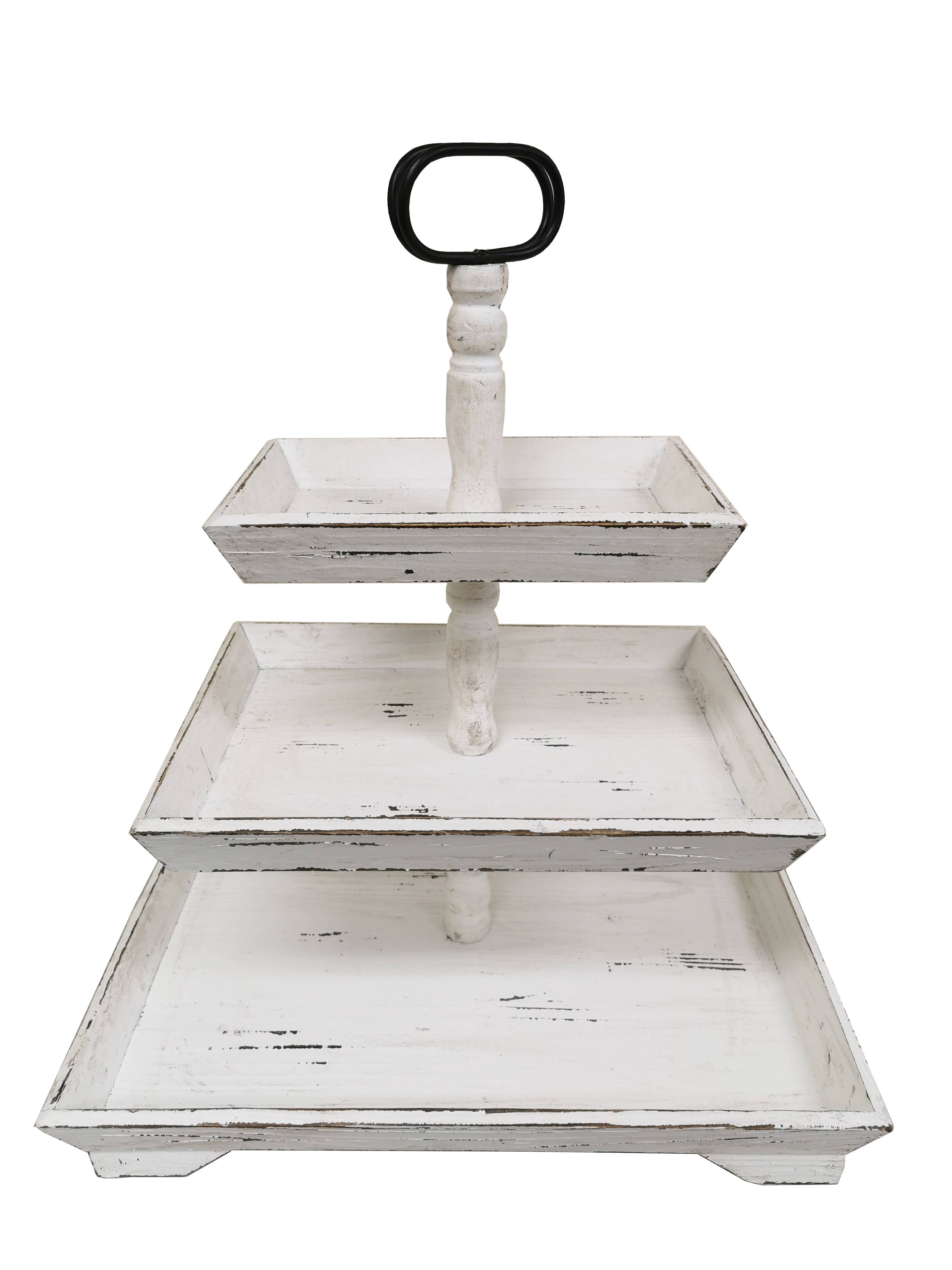 Boxman - Vente Plateaux de bureau - Support à trois niveaux en bois blanc vieilli0