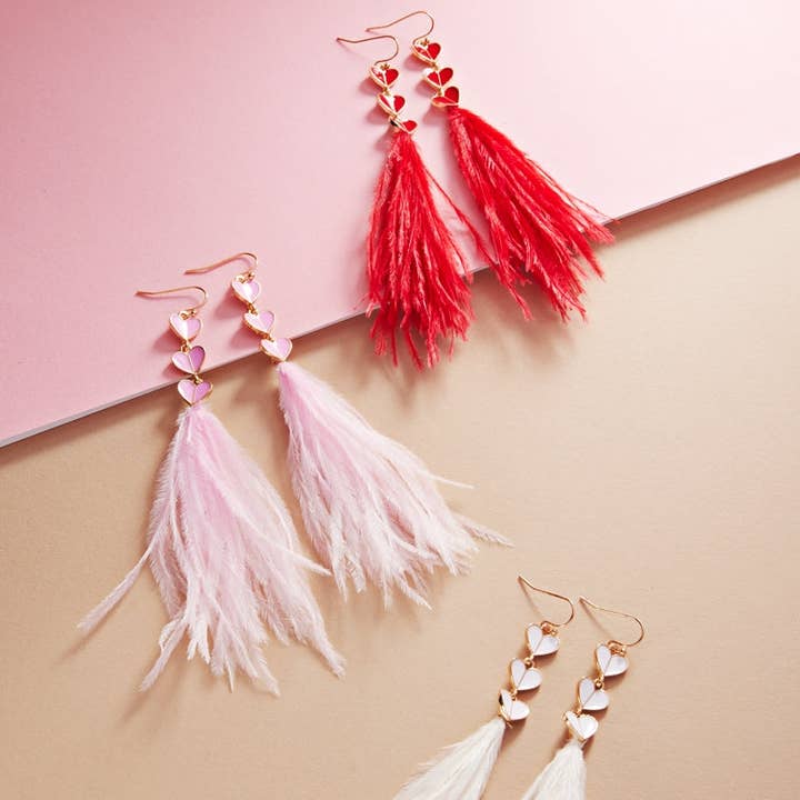 Valentines Day Enamel Feather Tassel Hook Earrings and other Purchase Wholesale pink feathers. Free Returns & Net 60 Terms on Faire trending on Faire.