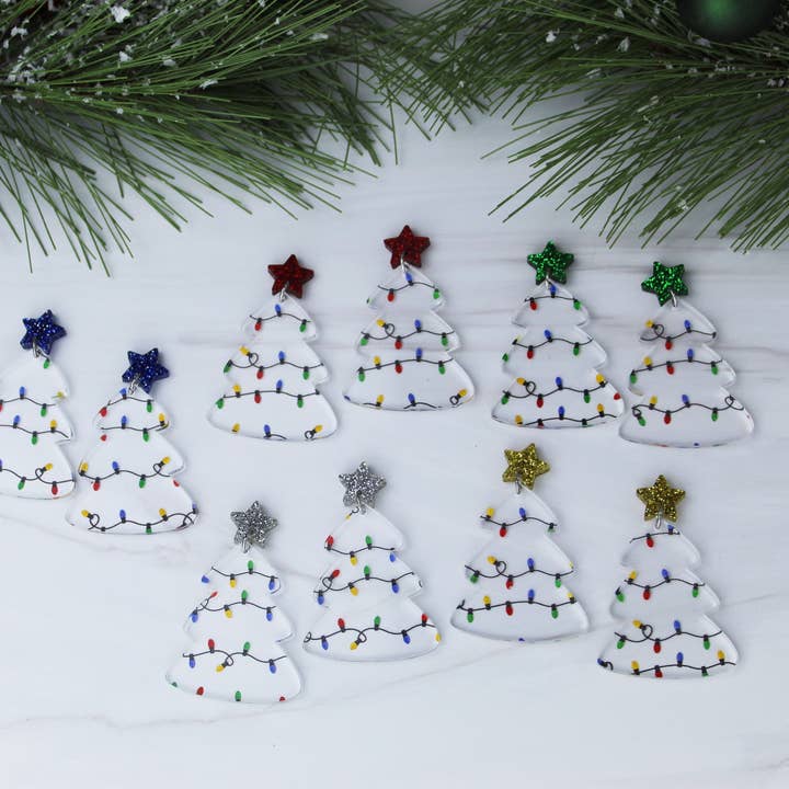 Boucles d'oreilles pendantes avec lumière de Noël, forme redessinée pour la vente par Pearl's Custom Creations