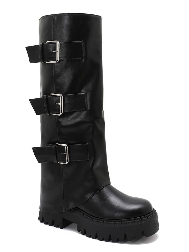 Joia Paris - Vendita all'ingrosso Stivaletti - Donna - Stivali alti con suola dentellata e tripli cinturini WZ-1124