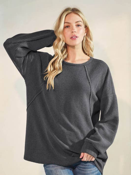 ET7978-10 LONG SLEEVE SOLID BRUSHED URBAN RIBBED TOP for wholesale by HEIMISH