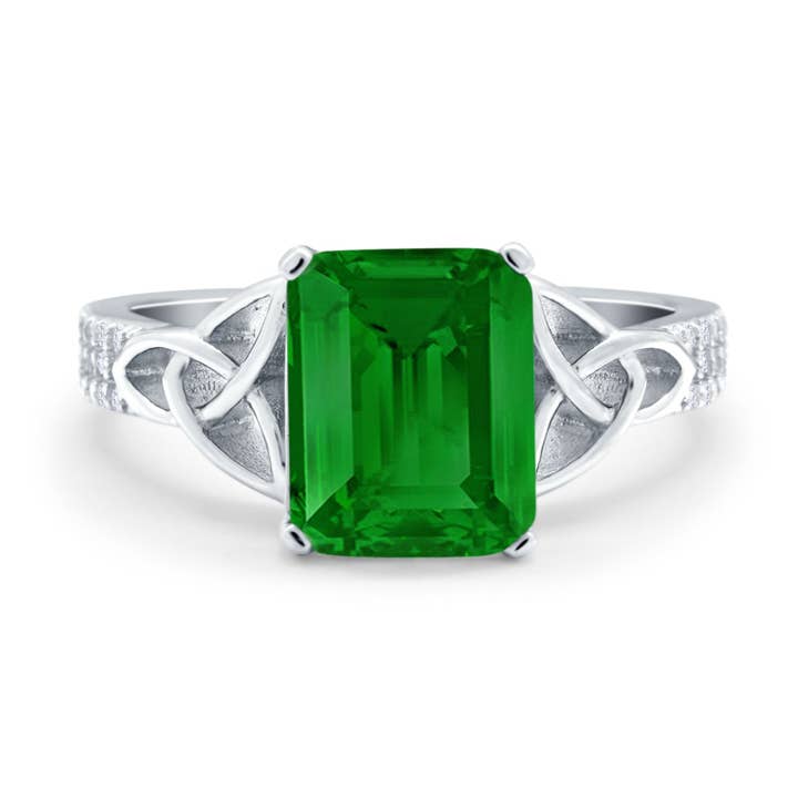 Emerald Cut Celtic Engagement Ring Simulated Green Emerald CZ for wholesale by Blue Apple Imports