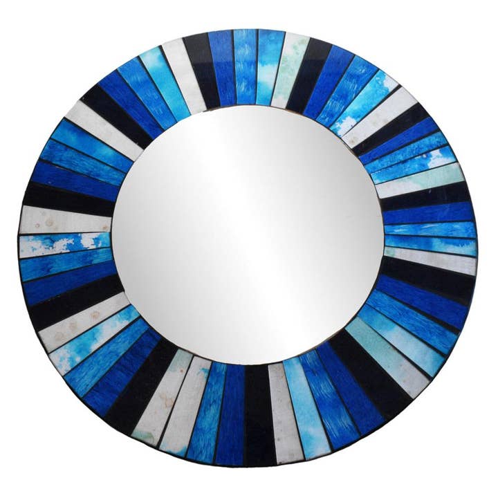 Shared Earth - Wholesale Wall Mirror - Round Mirror, Recycled Glass Mosaic Blues 50cm Diameter