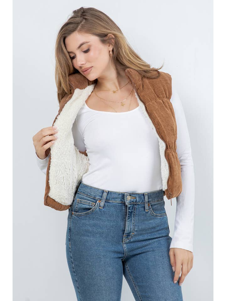 Veracci - Venta al por mayor Chaleco de abrigo - Mujer - Chaleco Vintage de Pana con Forro de Sherpa19