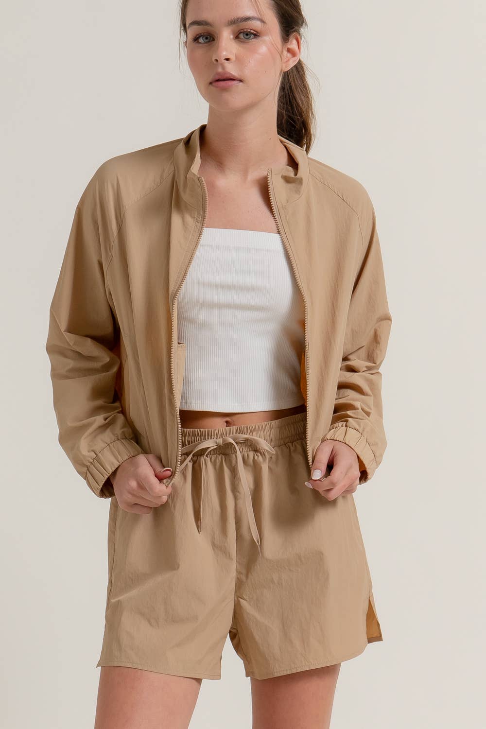 Active Basic | Active USA - Wholesale Athletic Shorts - Women's - Anorak Fabric Side Slit Workout Shorts7