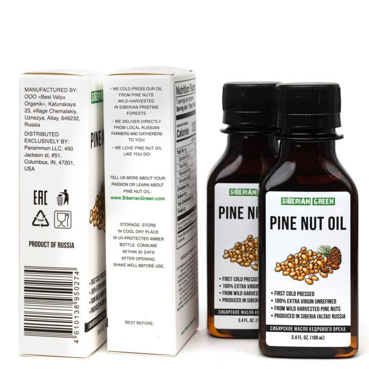 SiberianGreen - Wholesale Bath/Body Oil - Siberian Pine Nut Oil | 100% Natural Extra Virgin Cold Pressed 100 ml 3.4 fl oz | Unrefined Raw Wild Harvested Exclusive Omega-6