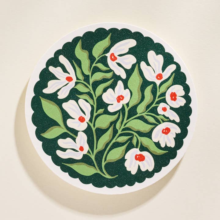 One & Only Paper - Wholesale Coasters - Green and Lavender Floral Scalloped Coasters - Set of Four