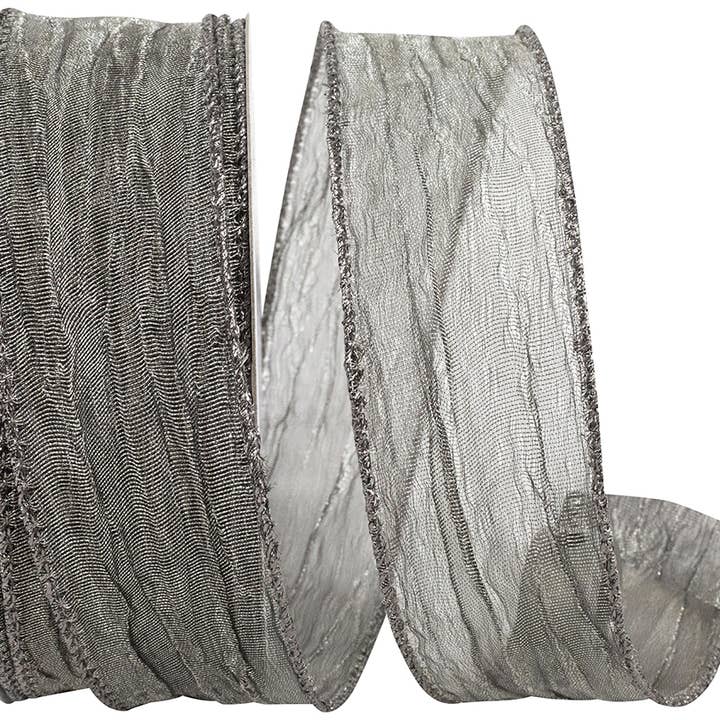 Crushed Mesh Elegance Wired Edge, Pewter, 1.5 In, 25 Yards for wholesale by RELIANT RIBBON