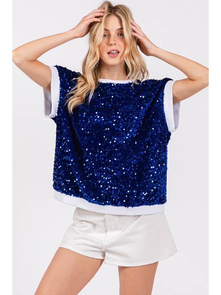 Purple Lava - Wholesale Blouse - Women's - GAMEDAY VELVET SEUQUIN TOP