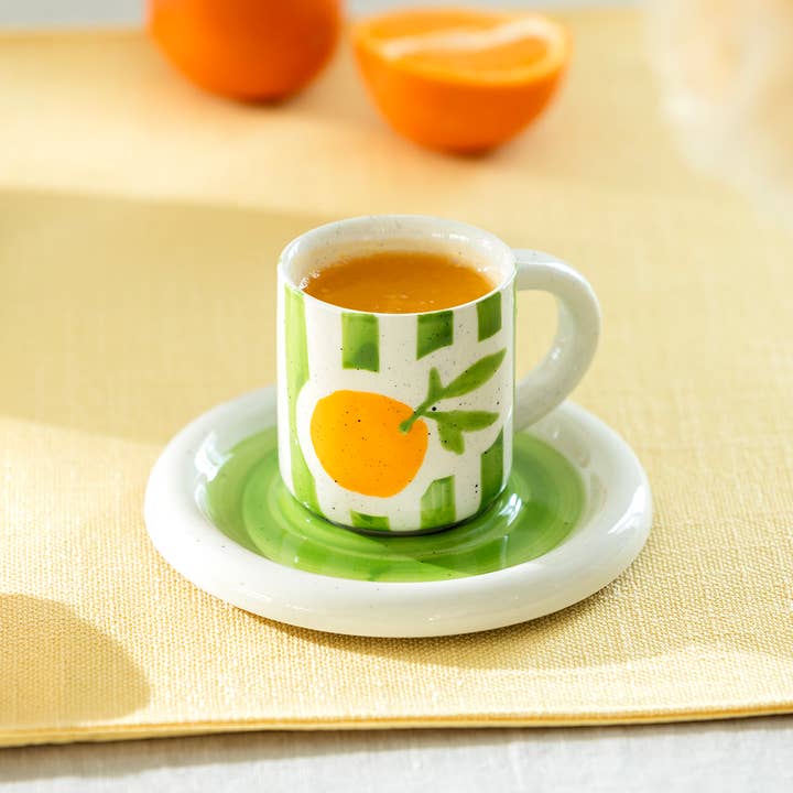 Grace Teaware - Wholesale Coffee/Tea Cup - Citrus Stripe 4oz Demitasse Cup and Saucer