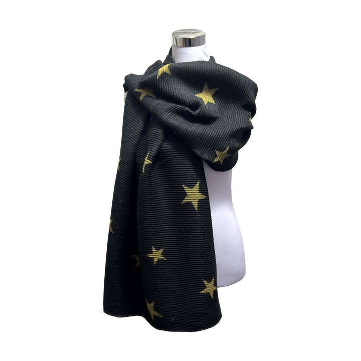 Fashion Scarf World - Wholesale Scarf - Women's - Reversible Pleated Star Print Wool Scarf