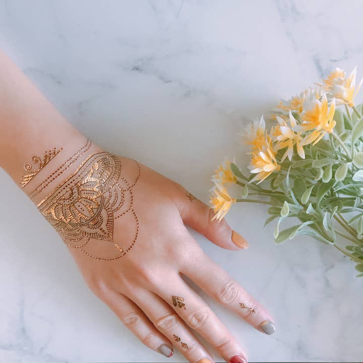 PAPERSELF - Wholesale Temporary Tattoo - Henna Gold Temporary Tattoos Stickers5
