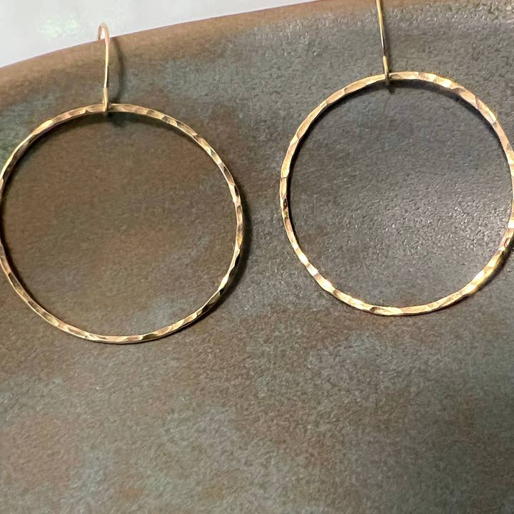 Sela+Sage - Wholesale Dangle Earrings - Hammered Open Circle Earrings, Large