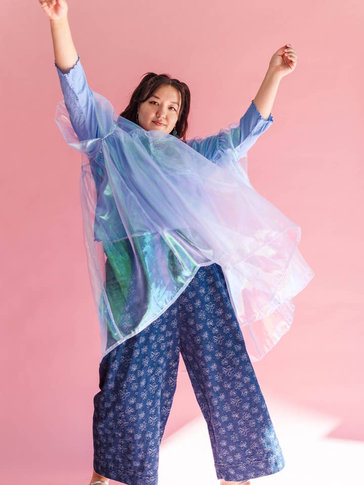 Size Inclusive Gender Neutral Dark Daisy Denim Wide Leg Pant for wholesale by Nettle Studios