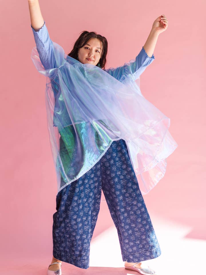 Nettle Studios - Wholesale Dress - Women's - Size Inclusive Plus Size Sheer Blue Ruffle Mini Dress Spring21