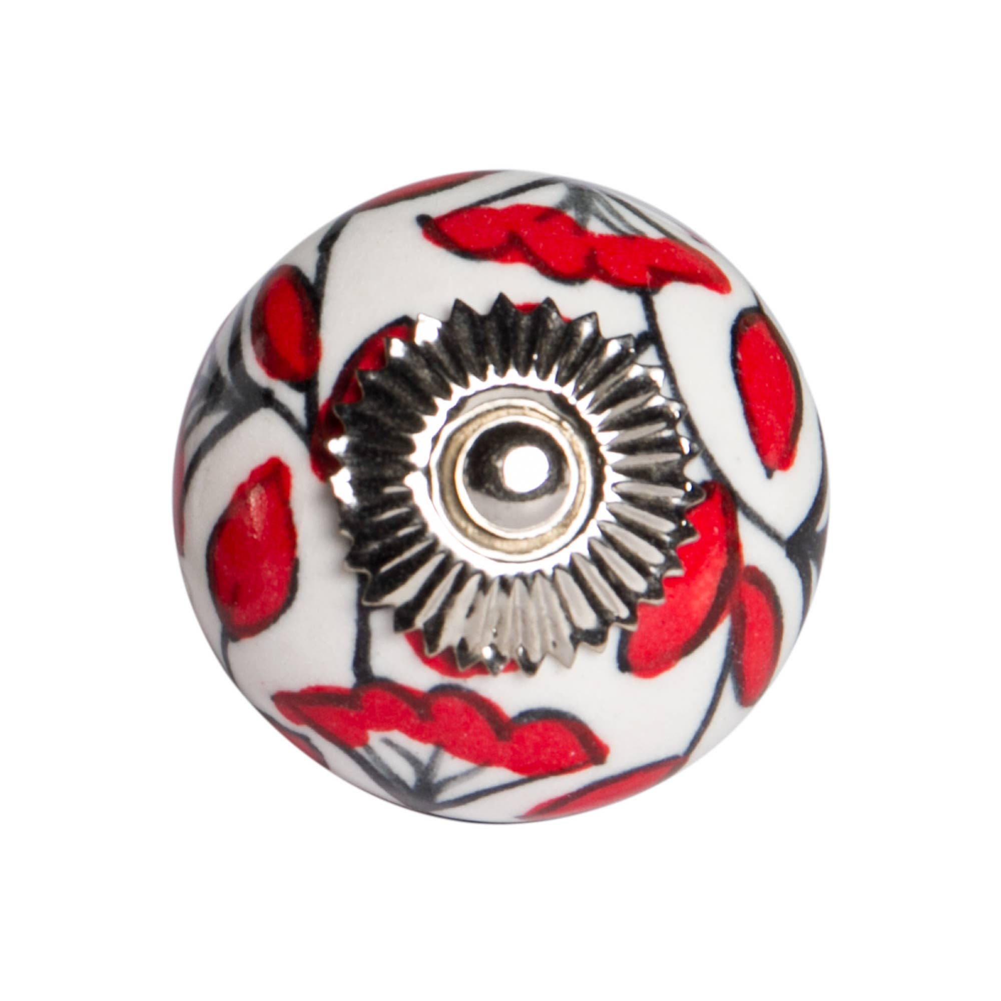 HomeRoots - Wholesale Knob/Pull - Set of Eight White And Red Ceramic And Metal Drawer Pull Knobs3