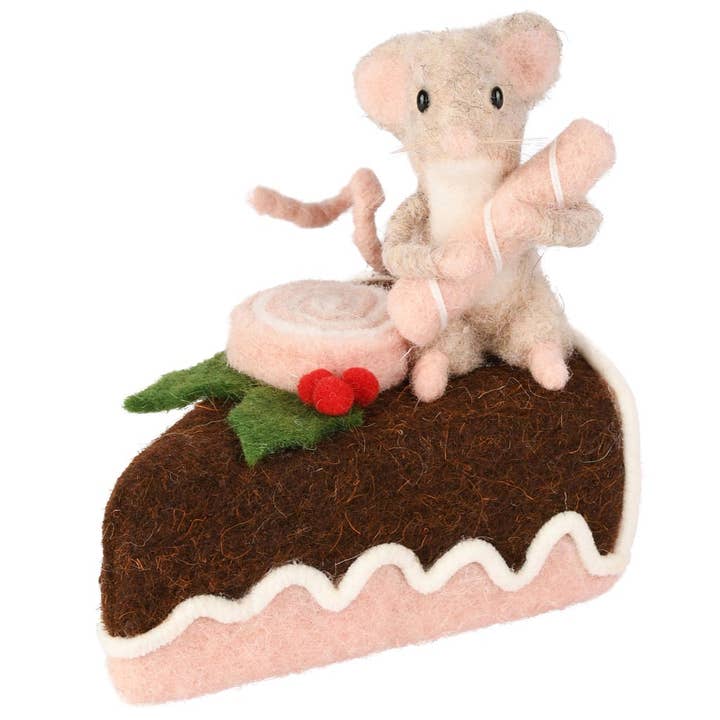 Kage m/mus, pink/brun, stof, 9x12x12cm for engroshandel hos Dekoratief