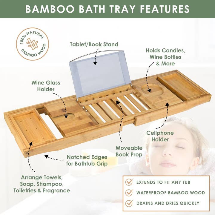 Lovery - Wholesale Bath & Body Set - Bamboo Bathtub Caddy Gift Set - Expandable Tray + Bath Bombs
