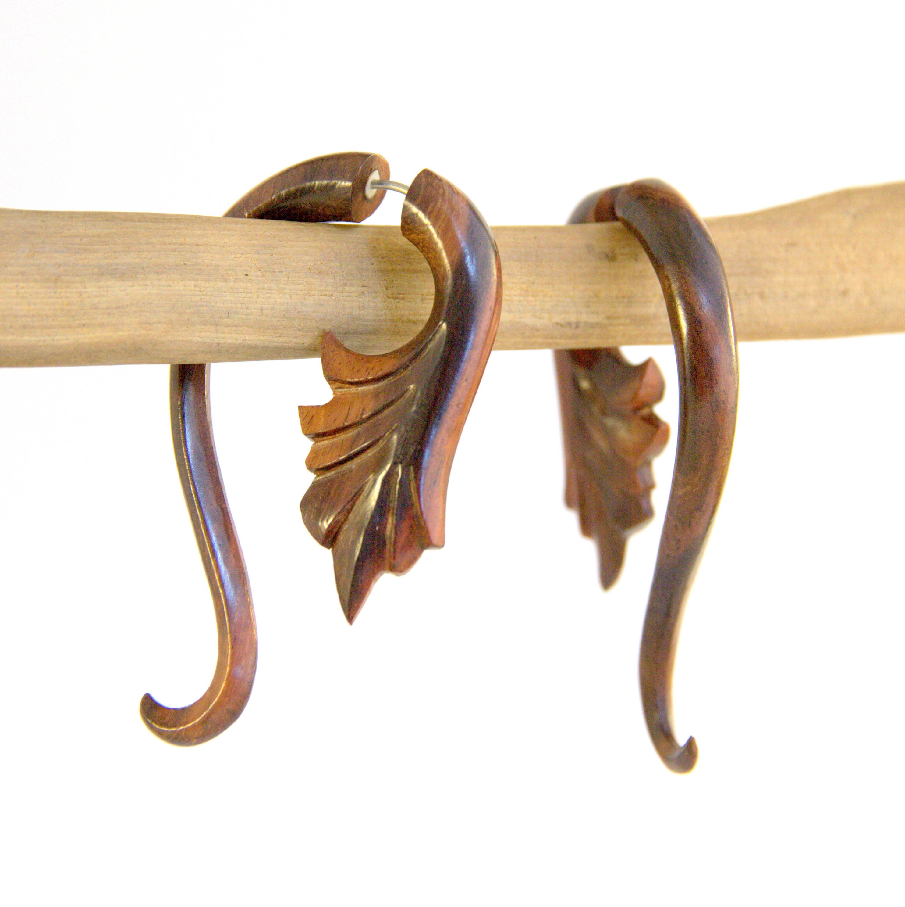 Ajmer by Jodi - Wholesale Cuff/Wrap Earrings - Wood Palmette Faux Gauges~ Surgical Steel ear wires3