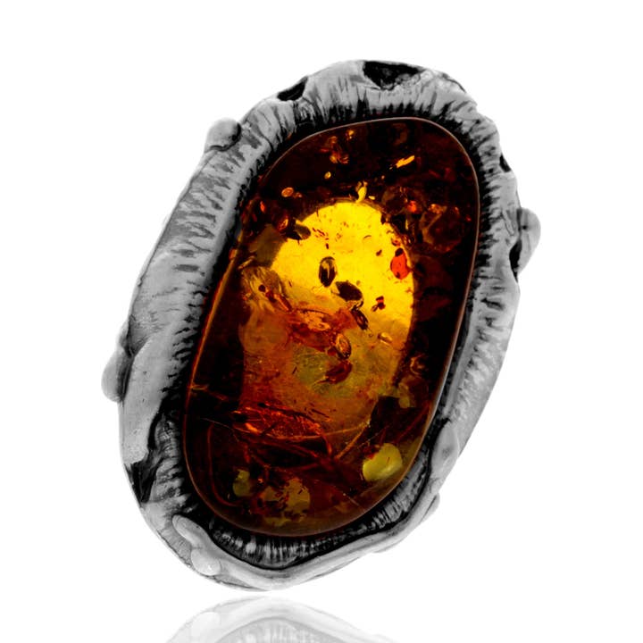 Bague en argent sterling 925 et véritable ambre baltique cognac - Ajustable - RG0944 pour la vente par SilverAmber Jewellery