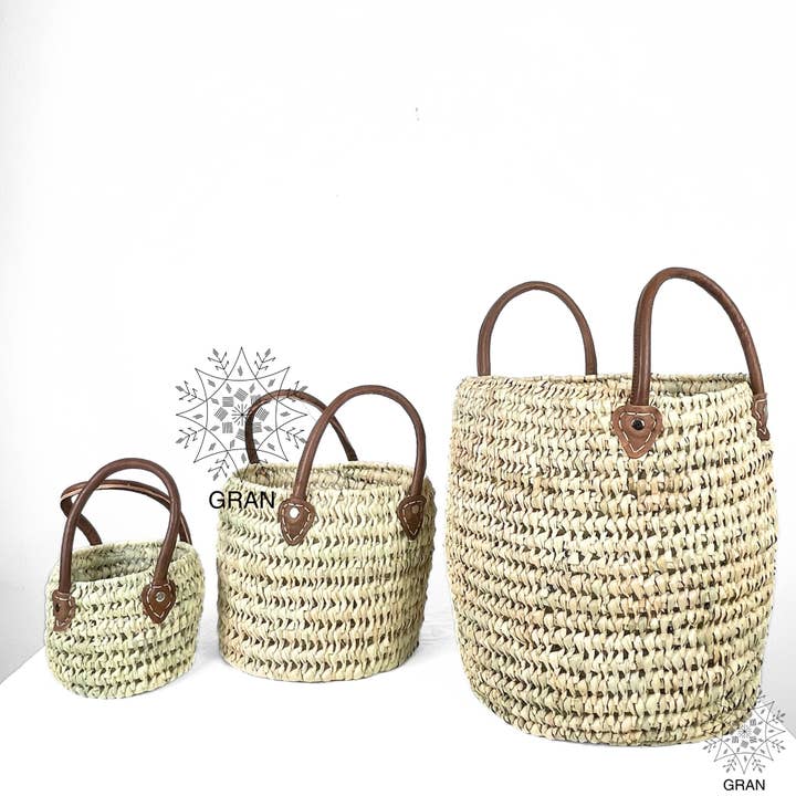 Gran Wholesale - Wholesale Basket - Round Wicker Basket with Leather Handles, Storage Basket 4